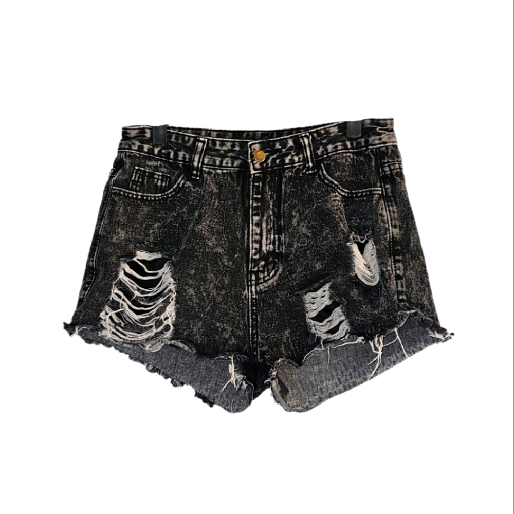 Distressed Black Jean Cut Off Shorts